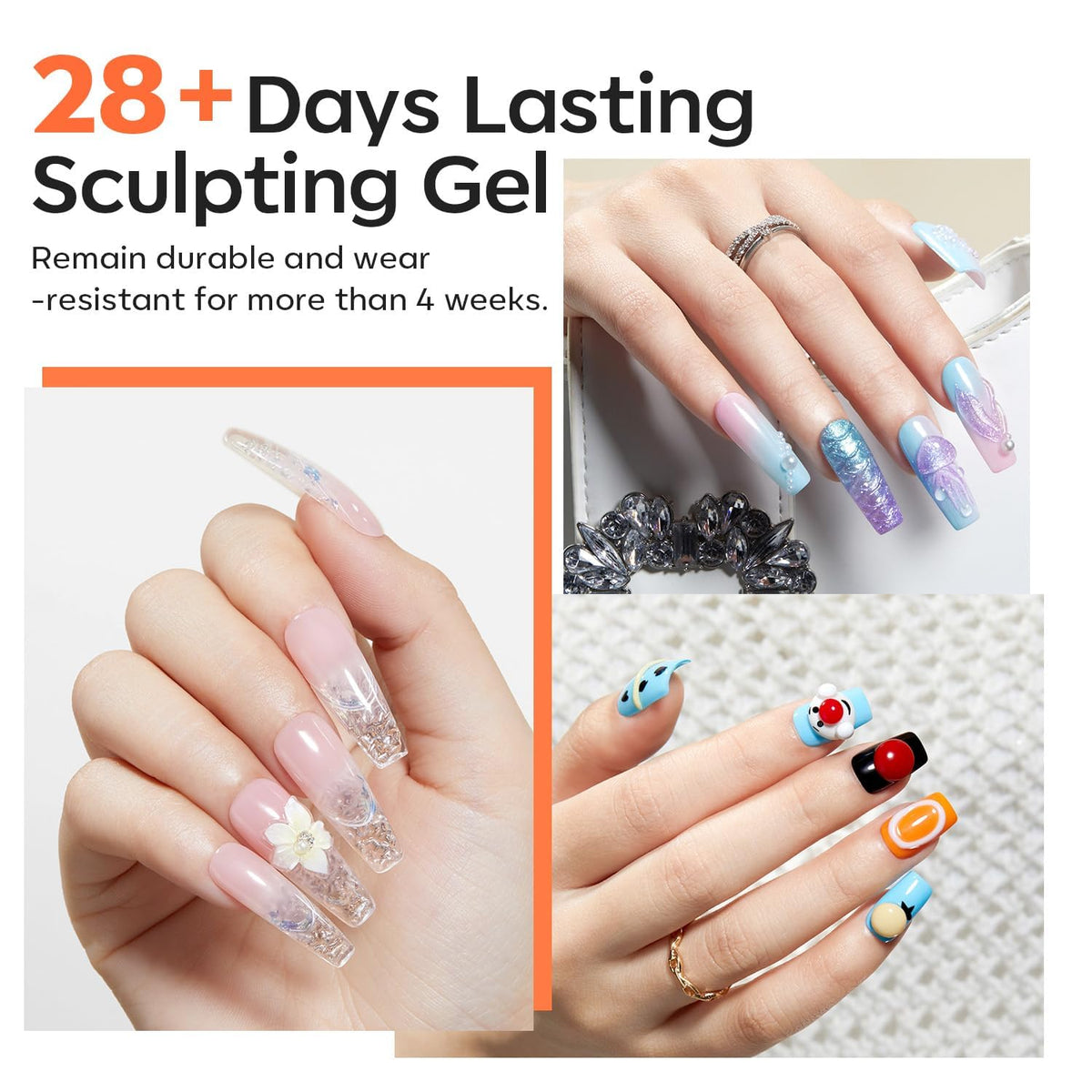 modelones 3D Gel Nail Art Kit, Hard Sculpting Gel for Nail Art Extensions & Molding Non-Sticky for