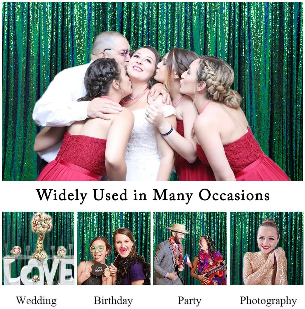 ShinyBeauty Iridescent Green Sequin Backdrop 5FTx10FT - Sparkling Photo Background for Parties