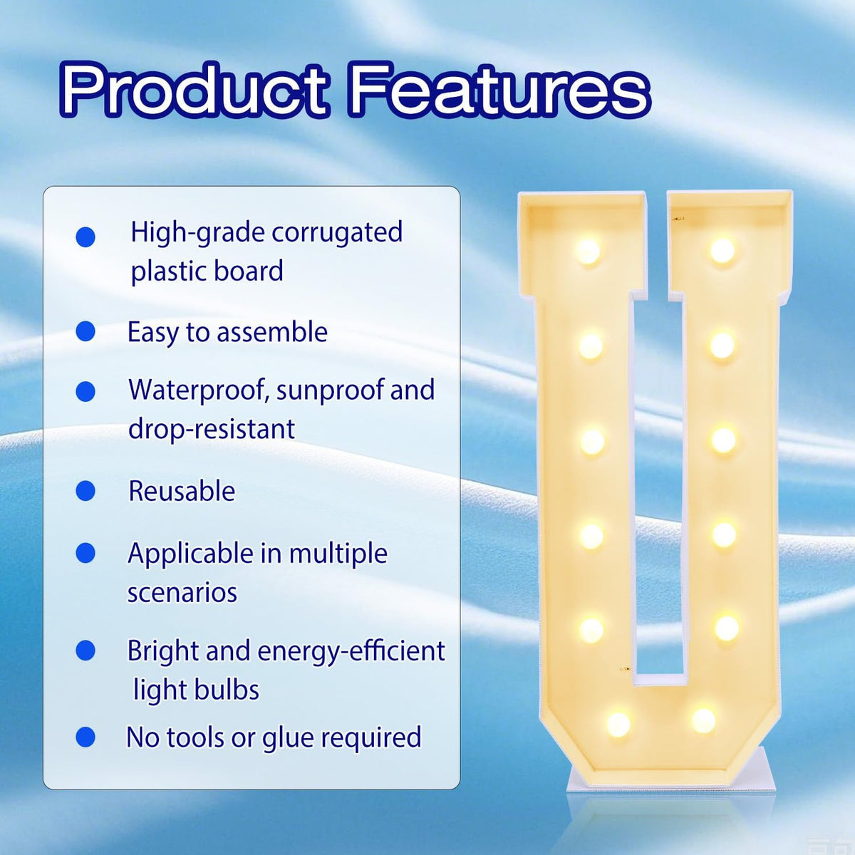 4FT Marquee Plastic Letters U - Light up Letters U Are Made from Corrugated Plastic Board - Quick