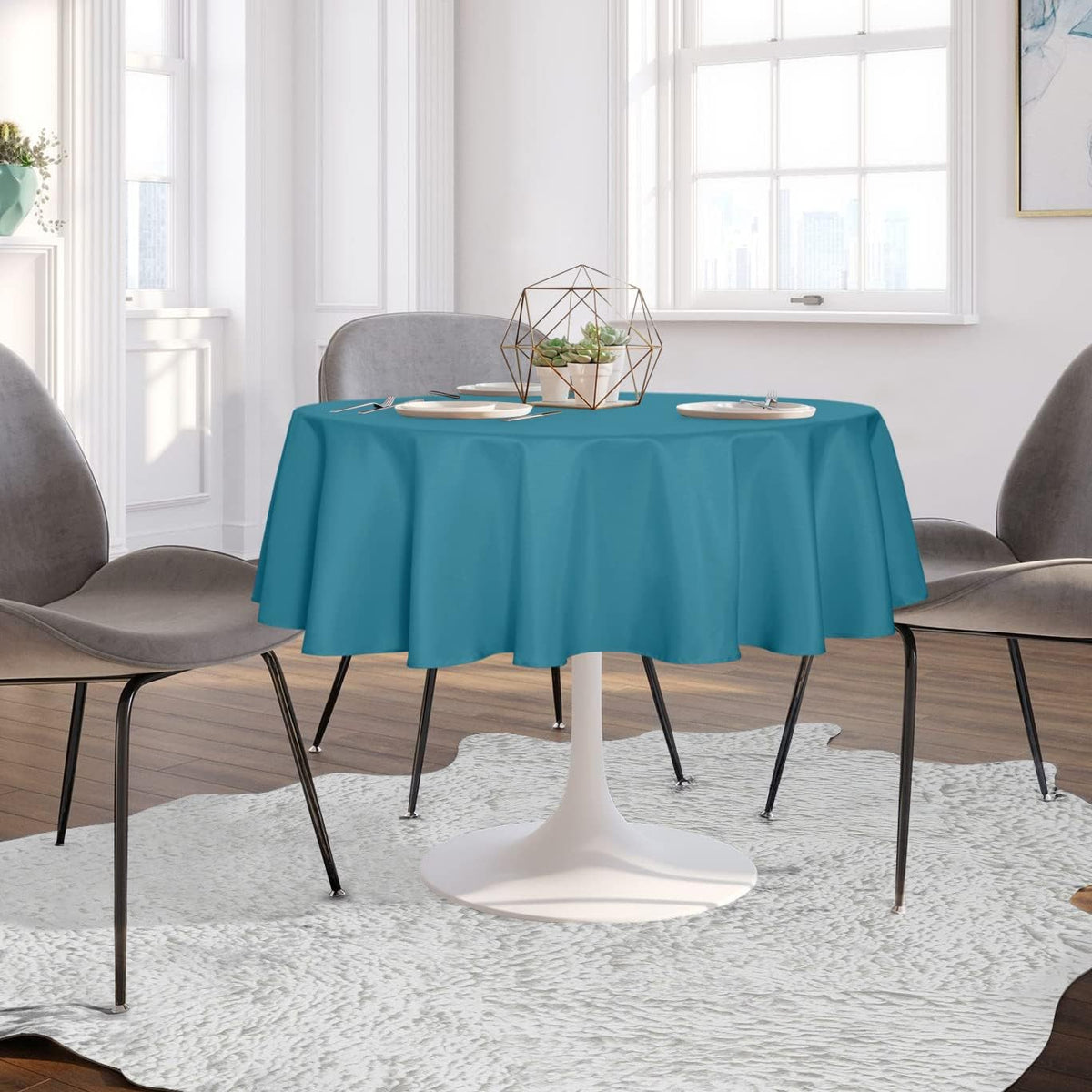 sancua Round Tablecloth - 60 Inch(Fits 20-48 Inch Tables) - Water Resistant Spill Proof Washable