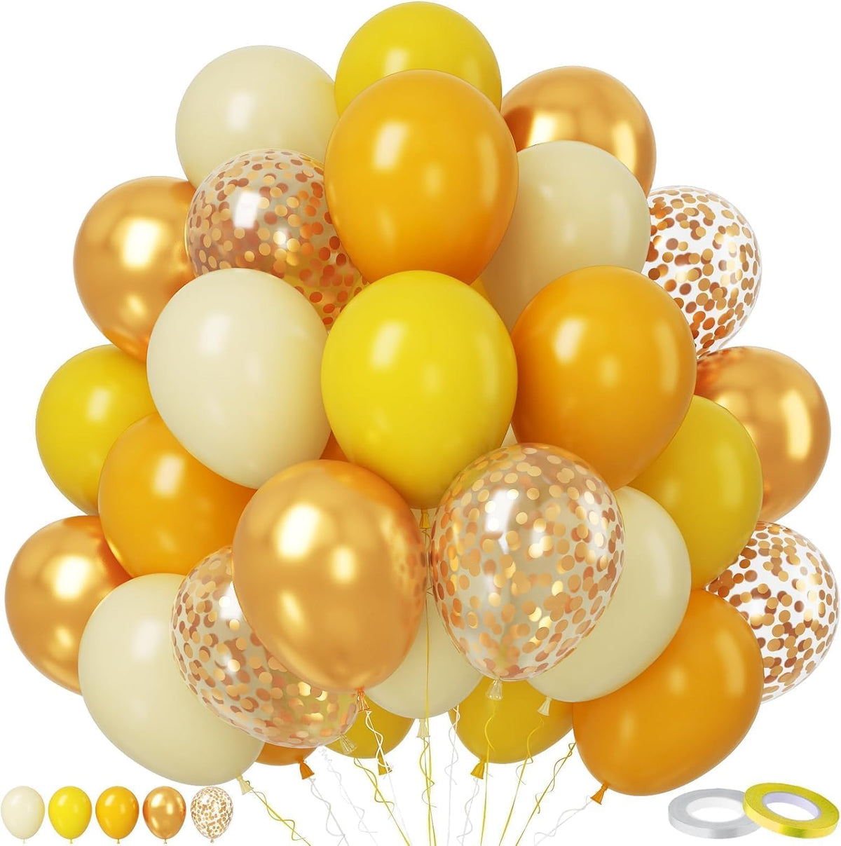 Paready Yellow and Gold Balloon Set - 50Pcs 12 Inch Metallic Gold Confetti and Light Lemon Latex