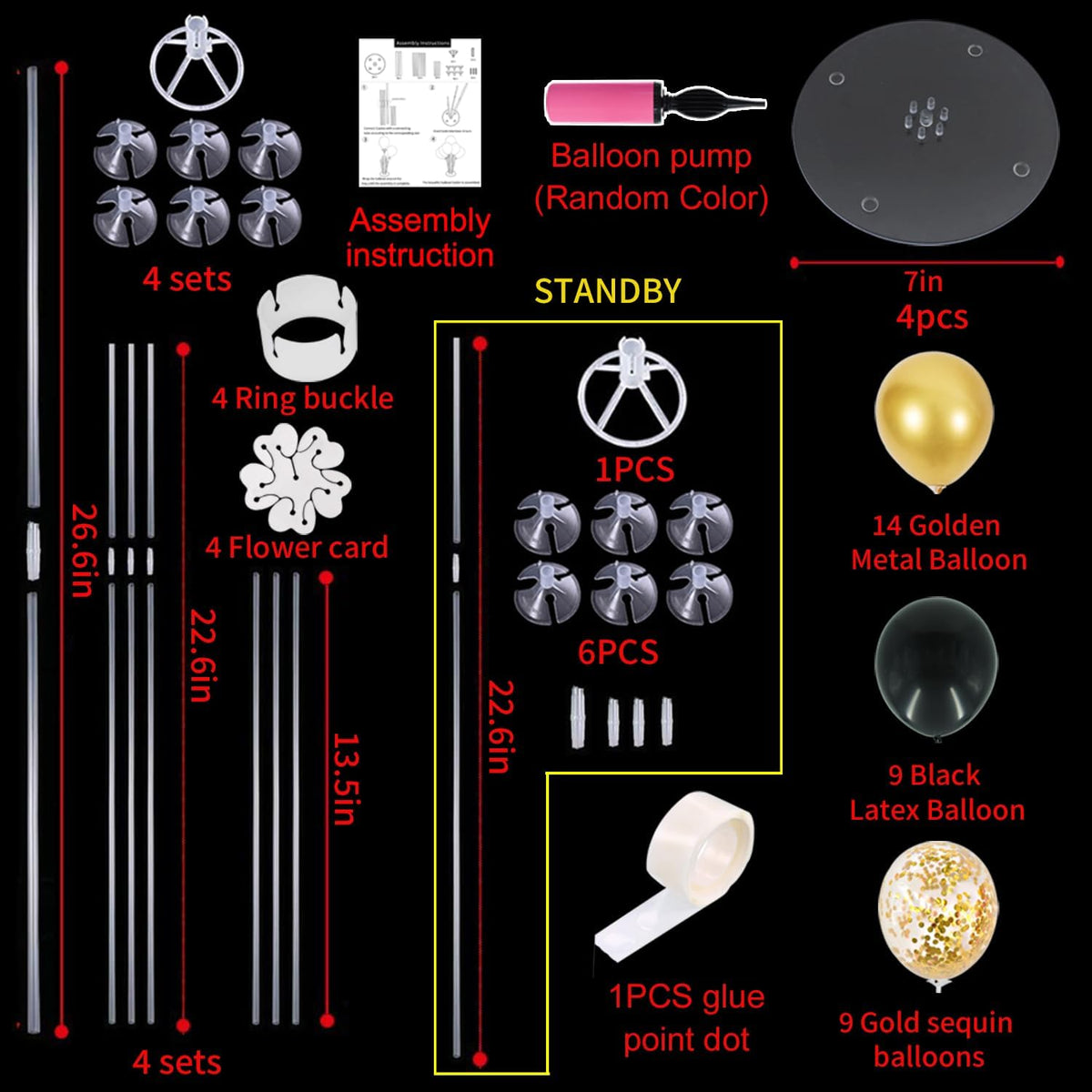 TONIFUL 4 Set Black Gold Balloon Centerpieces for Table,Balloon Stand Kit for Black Gold Party