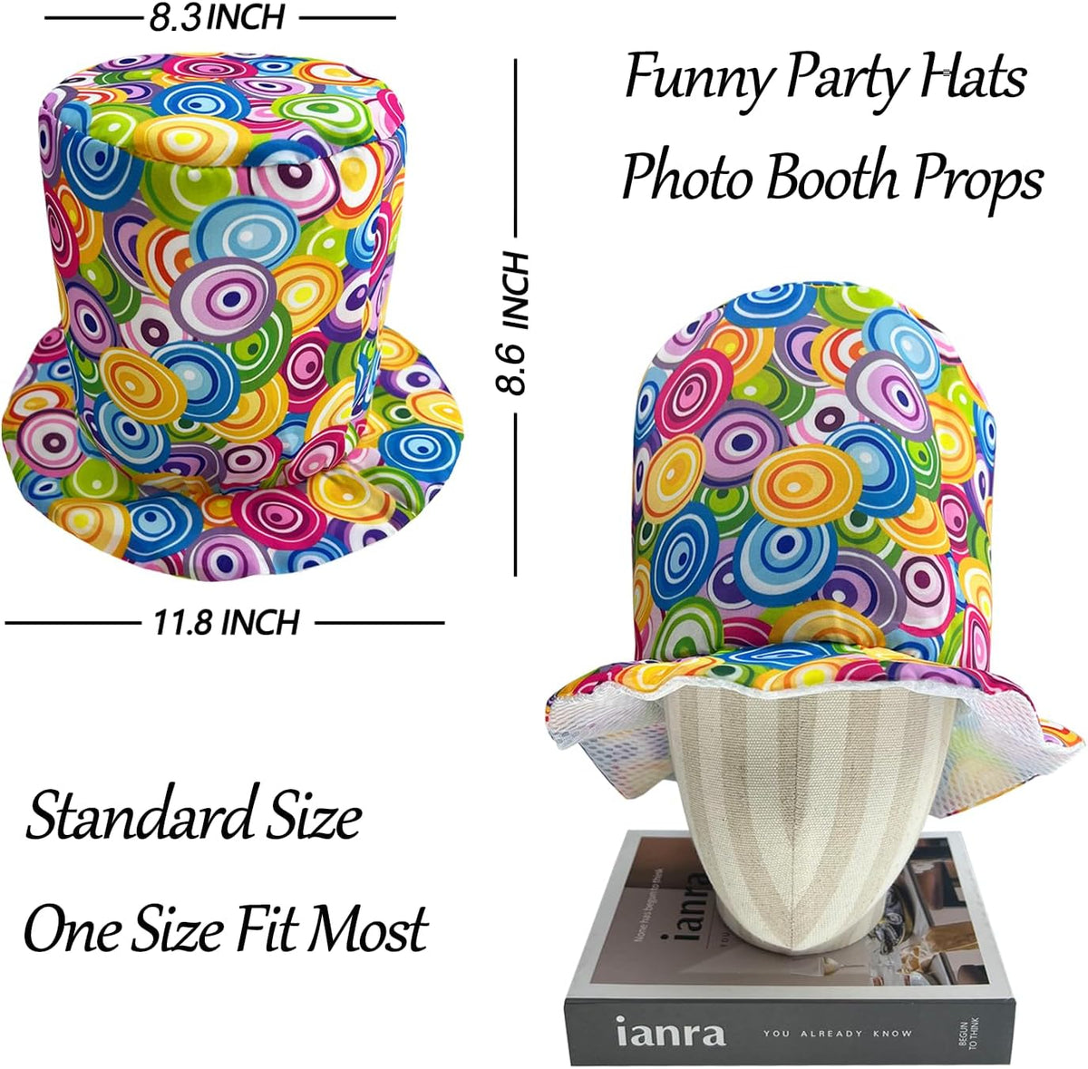 6 Assorted Pattern Funny Party Top Hats - Novelty Crazy Hats - Dress Up Costume Hats - Photo Booth