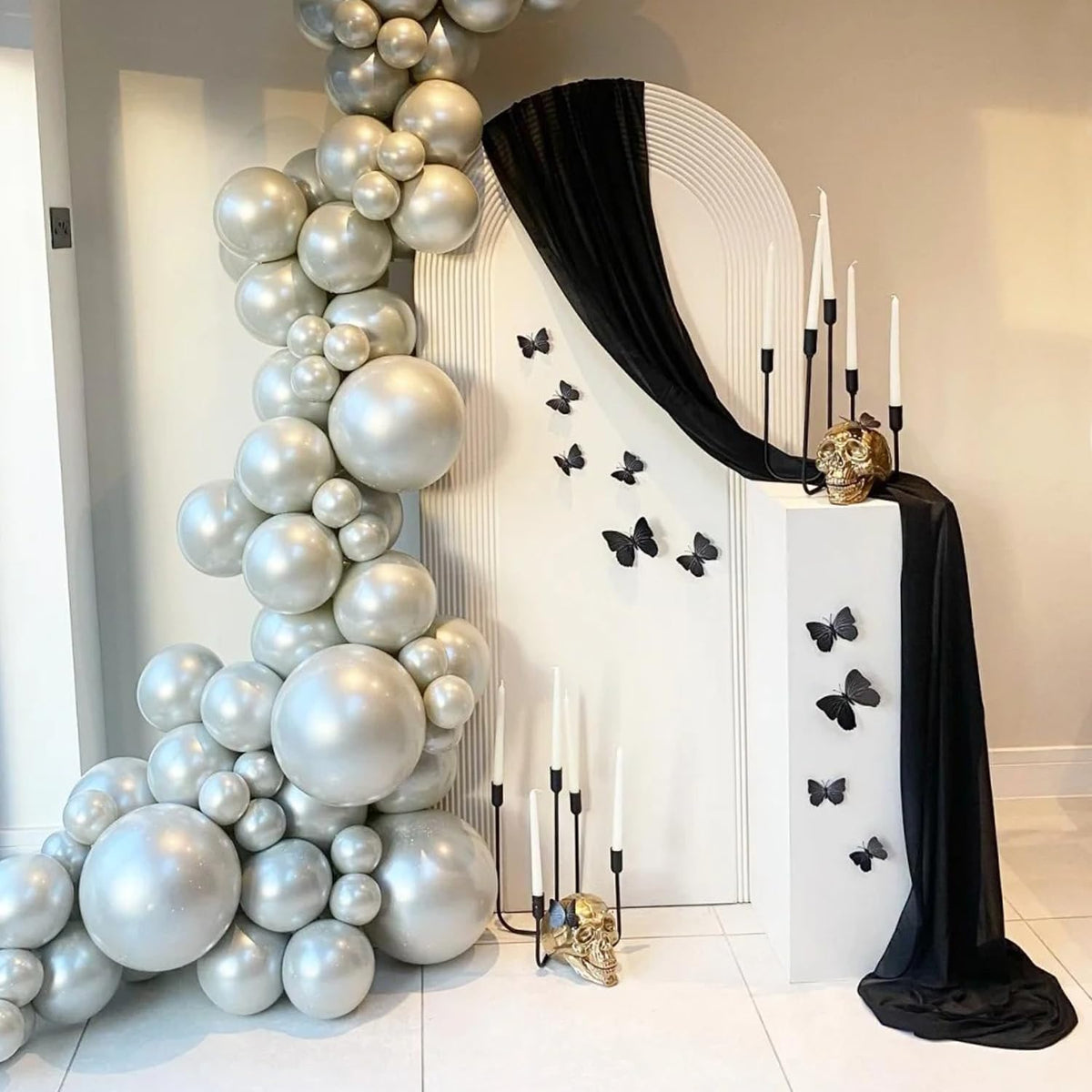 Wokceer Black Wedding Arch Draping Fabric Backdrop 3 Panels 28.7" X 20FT Sheer Drapes Fabric for