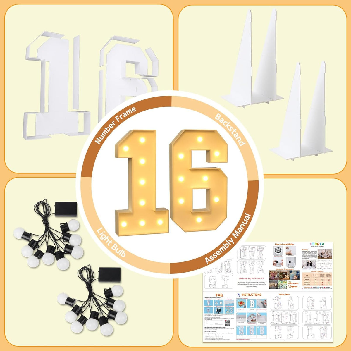 imprsv 3FT Marquee Light Up Numbers, Marquee Numbers 16th Birthday Decorations for Girls Boys, 16th
