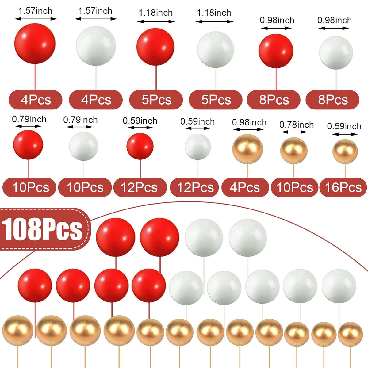 108 Pcs Balls Cake Topper DIY Cupcake Insert Foam Balloons for Cake Baking Wedding Anniversary