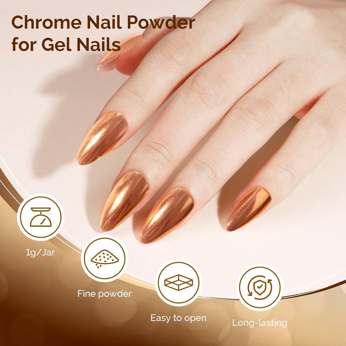 MelodySusie Champagne Chrome Nail Powder for Gel Nails,Metallic Mirror Effect Pigment Stylish and