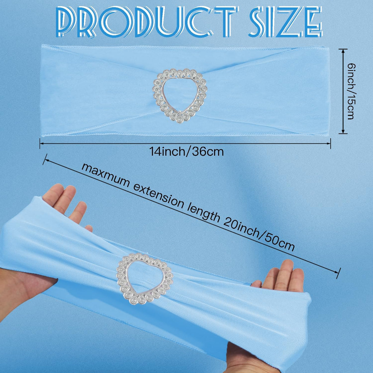 100 Pack Spandex Stretch Blue Chair Sashes Bows Universal Elastic Light Blue Chair Cover Bands Ties