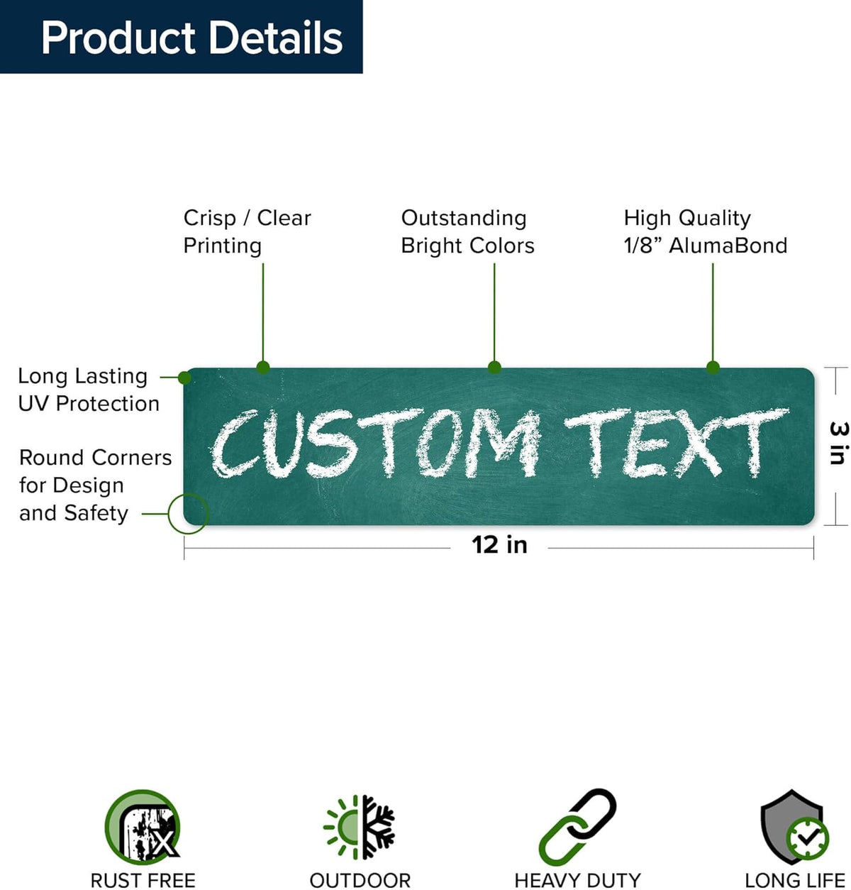 Custom Sign, Custom Street Sign, 11 Font Colors, 13 Font Styles, 4 Hole Options, 22 Sizes, 3x12