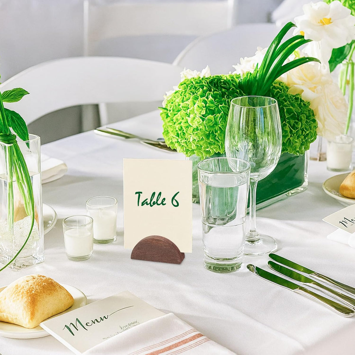 50 Pcs Wooden Table Number Stands, Semicircular Wedding Place Card Holders for Table Numbers, Name