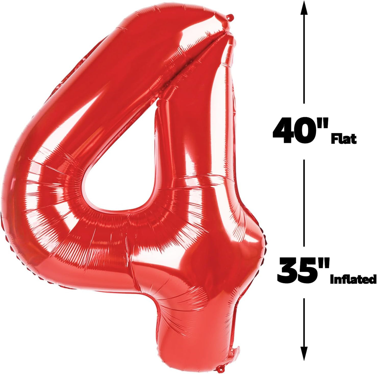 40 Inch Red Large Number 4 Birthday Balloon, Giant Number Four 14 24 34 40 44 Balloons, Foil Mylar