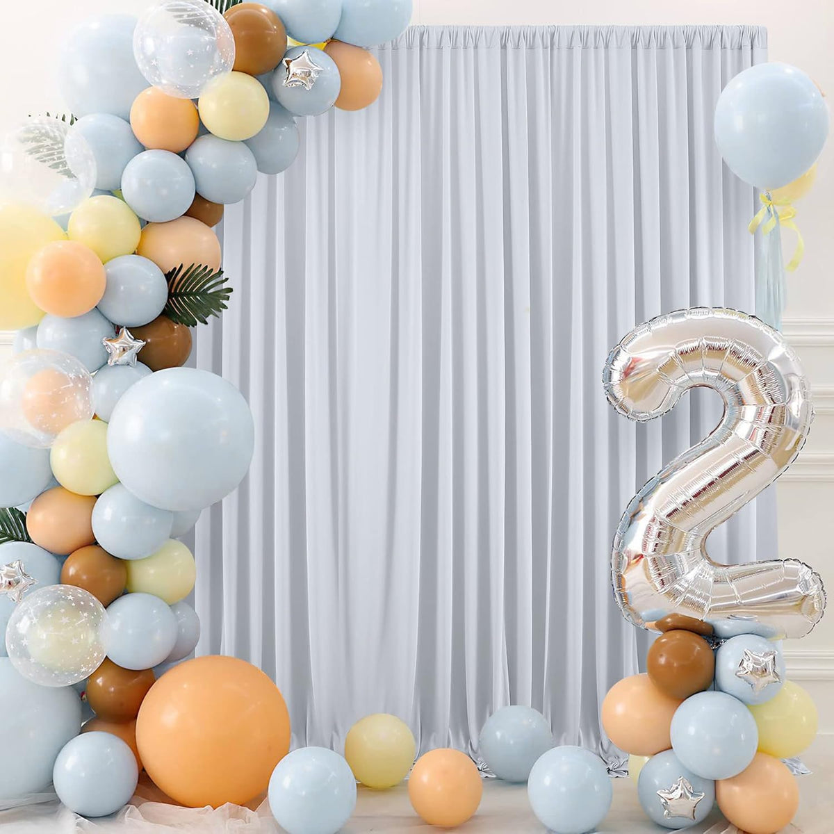 30 ft x 10 ft Wrinkle Free Silver Backdrop Curtain for Parties, Polyester Silver Grey Backdrop