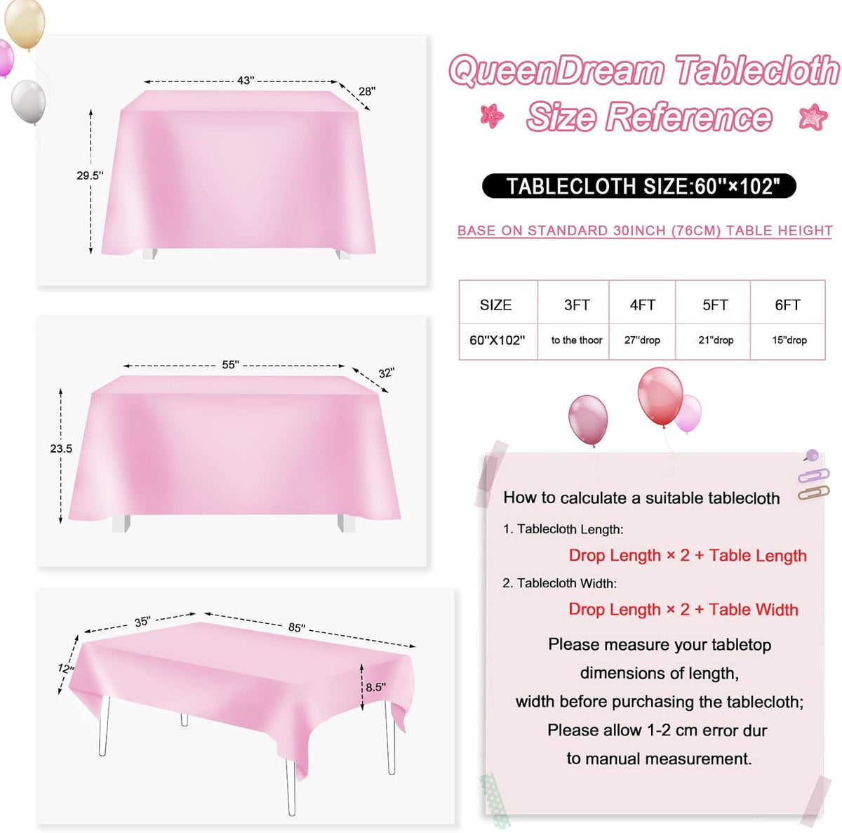 QueenDream Pink Tablecloth 60 x 102 Inch Sequin Tablecloth for Party Decorations Glitter Tablecloth