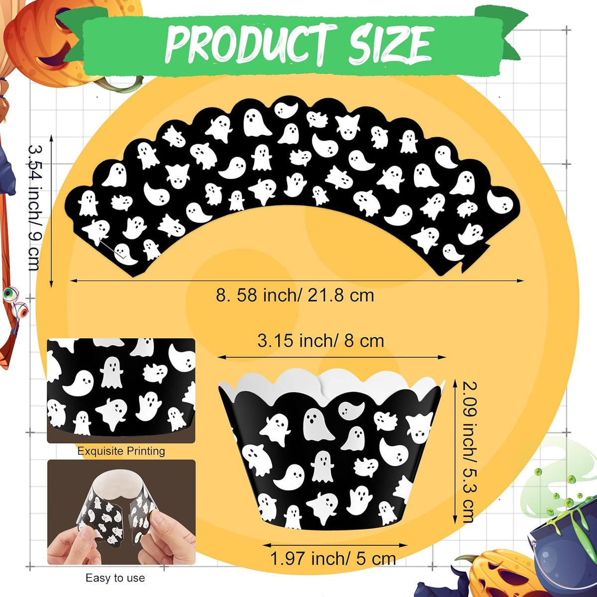 Domensi 100 Pcs Halloween Ghost Cupcake Wrappers Cupcake Liners Ghost Baking Cups Baking Liners for