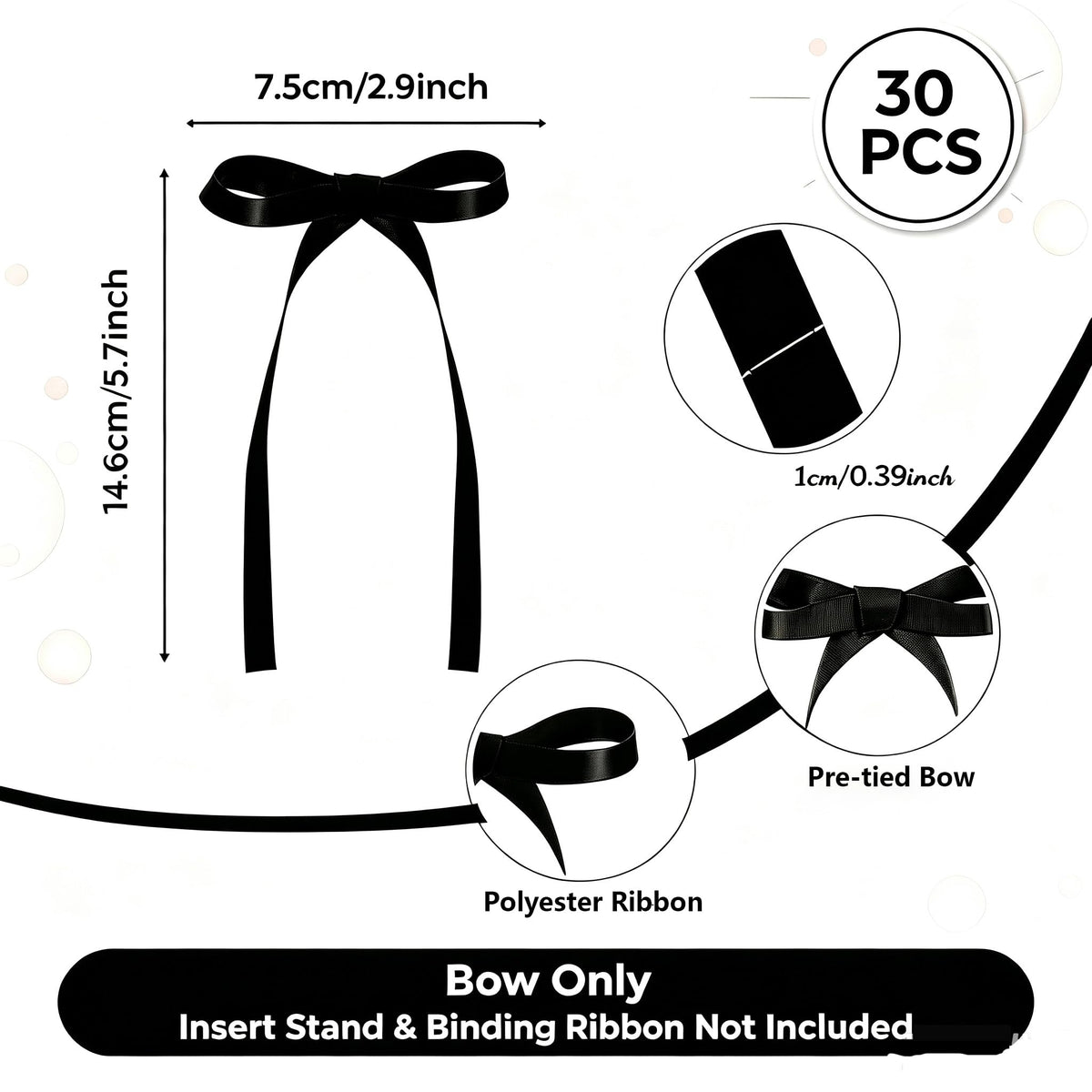 30 Pack Bow Cake Toppers Black Ribbon Bows for Cake Back to School Decor