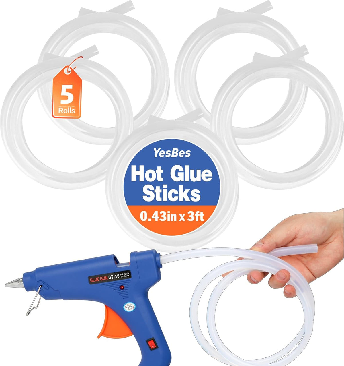 5 Rolls Hot Glue Sticks, Full Size 3 FT Long x 0.43" Diameter Glue Sticks for Glue Gun, Widely Used