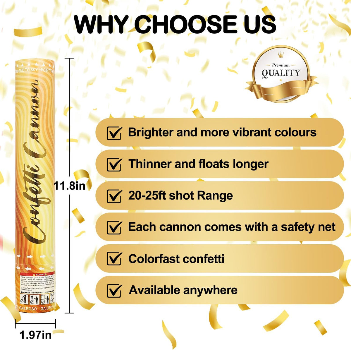 6 Pack Gold Confetti Cannon, Confetti Poppers,12 Inch Party Poppers Shooters for Birthdays