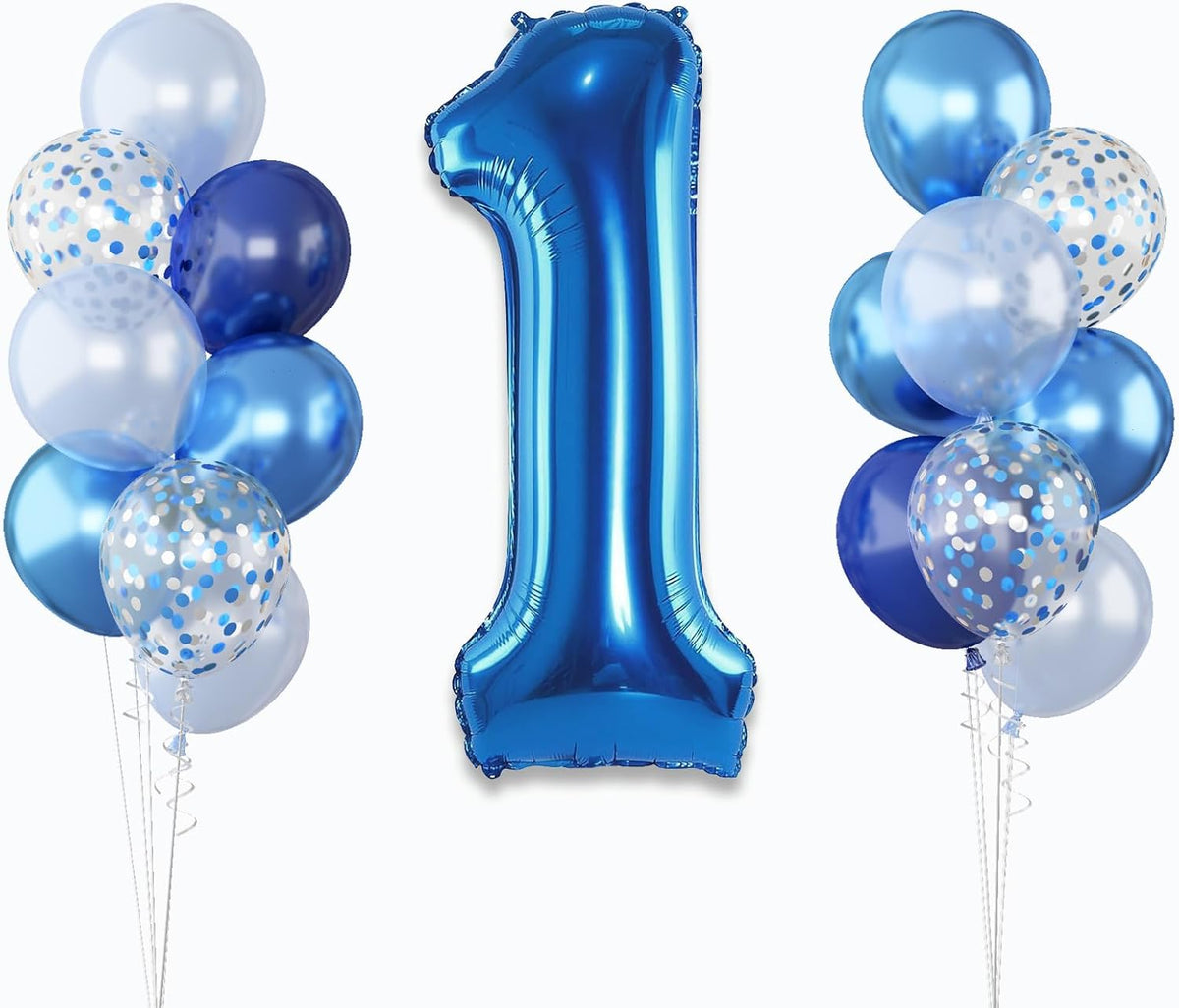Dark Blue Number 1 Balloon 40 Inch, Large Balloon 1 with Metallic Light Navy Blue Silver Confetti