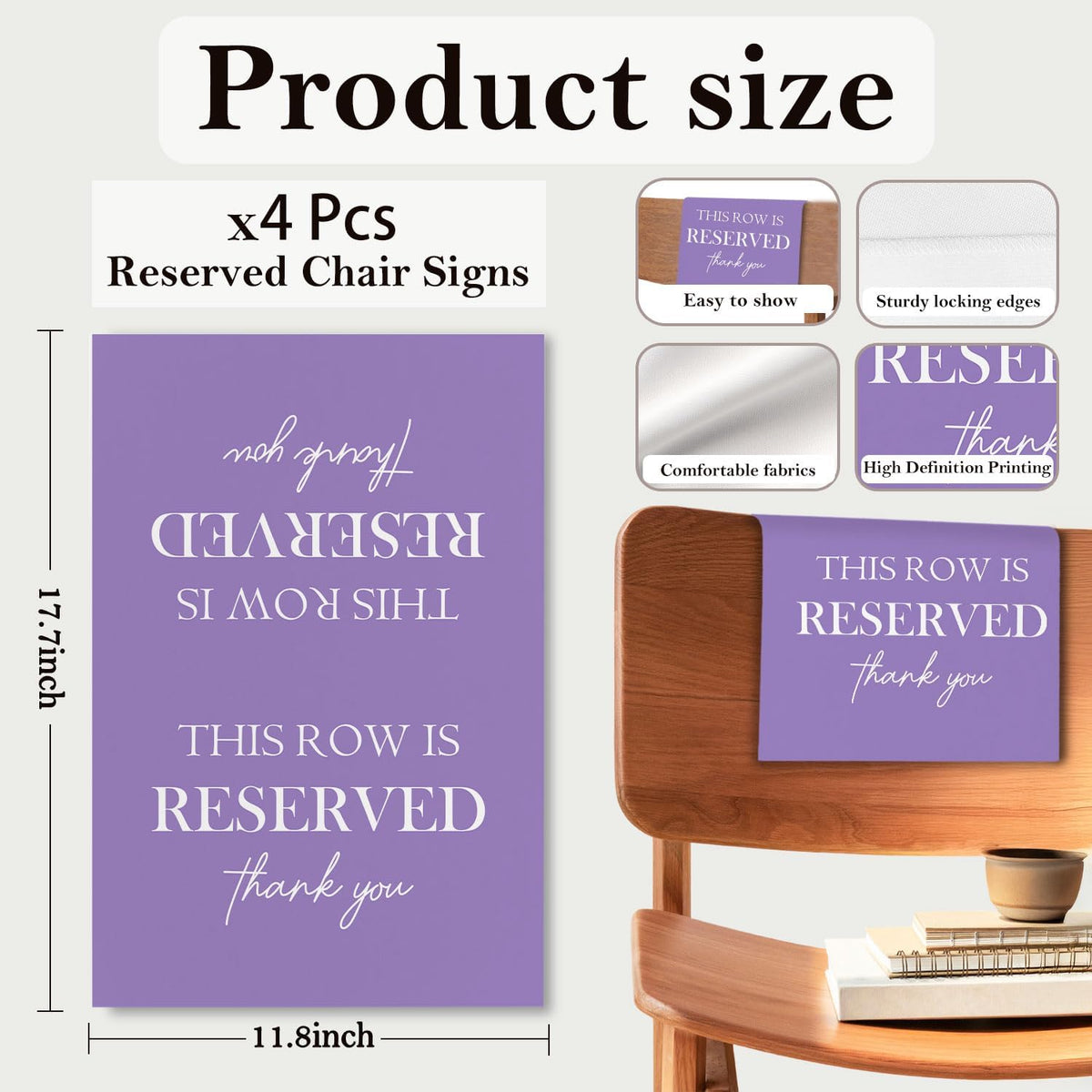 Reserved Seating Chair Signs, This Row Is Reserved Pew Cloths Seating Placeholder for Church Pews