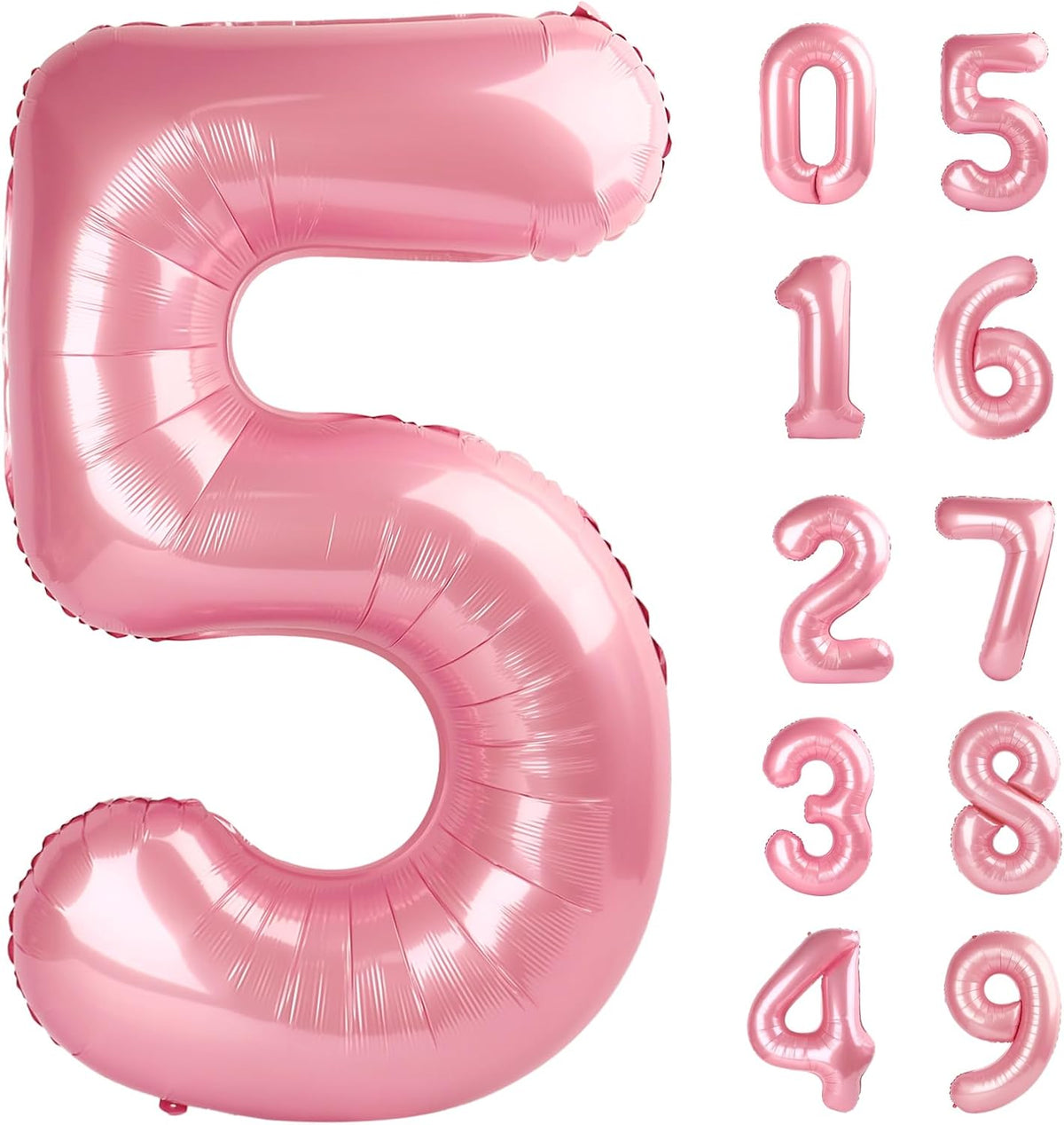 Light Pink 5 Number Balloons 40 Inch Big Foil Helium Number Balloons 0-9 Jumbo Pastel Pink Digital