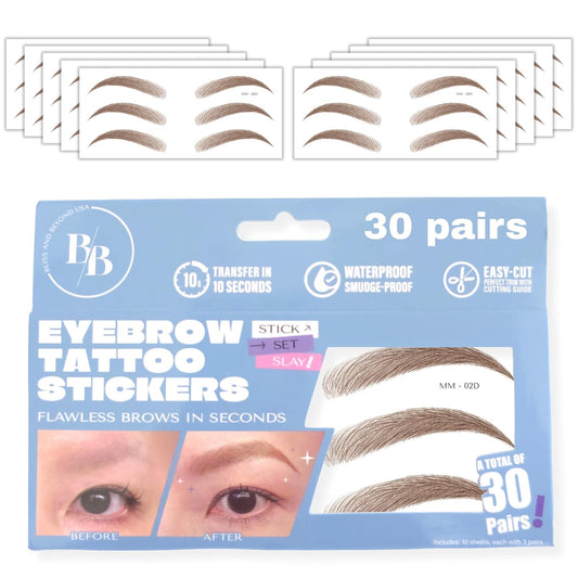 Bliss and Beyond USA Eyebrow Tattoo Stickers Waterproof – 30-Pair Deluxe Box | Realistic Hair-Like
