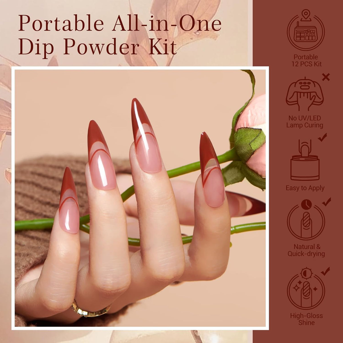 AZUREBEAUTY 30Pcs Dip Powder Nail Kit Starter with Nail Sticks, 8 Colors Fall Winter Nude Brown