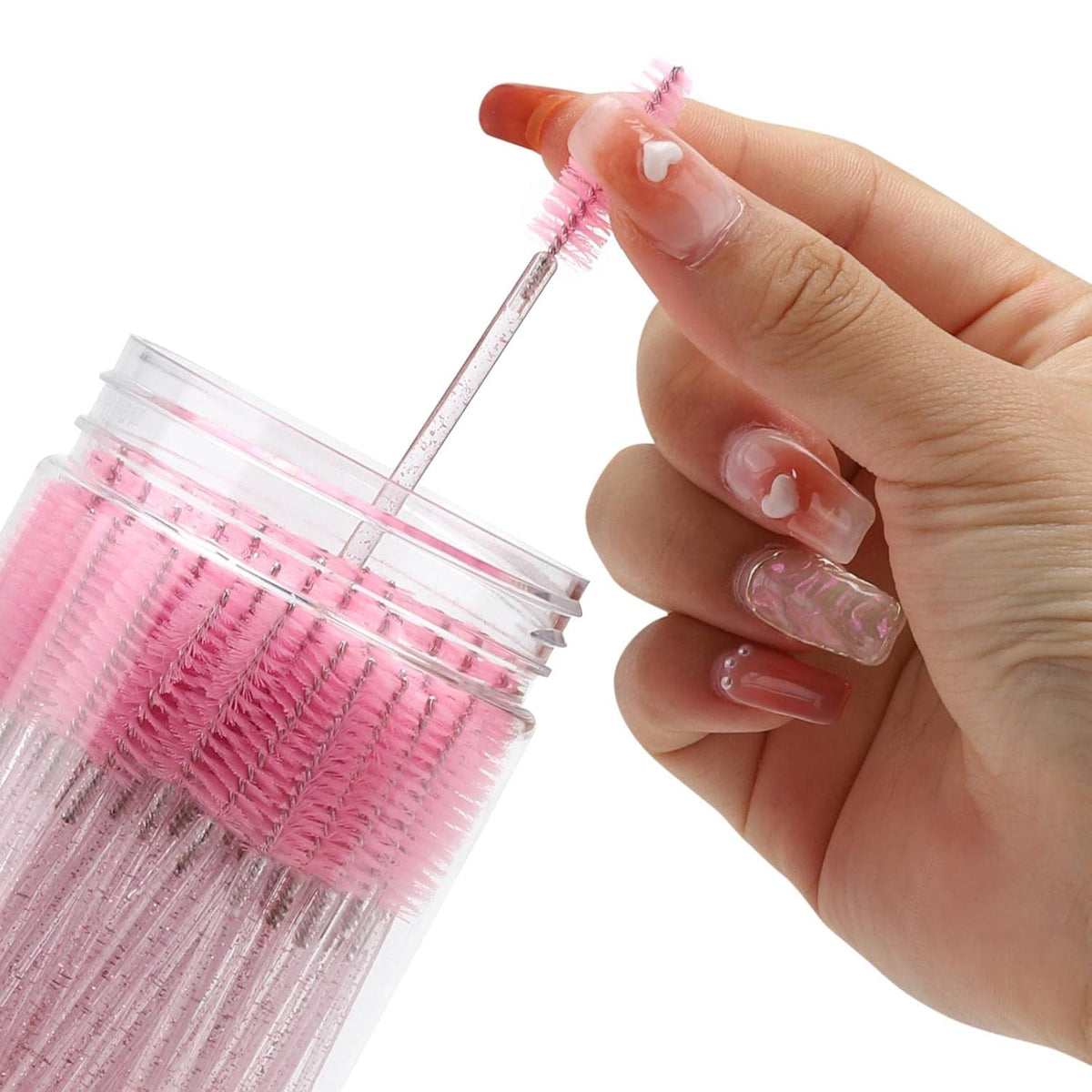 100 Pcs Disposable Mascara Wands, Crystal Eyebrow Spoolies Brush for Eyelash Extensions, Pink Lash