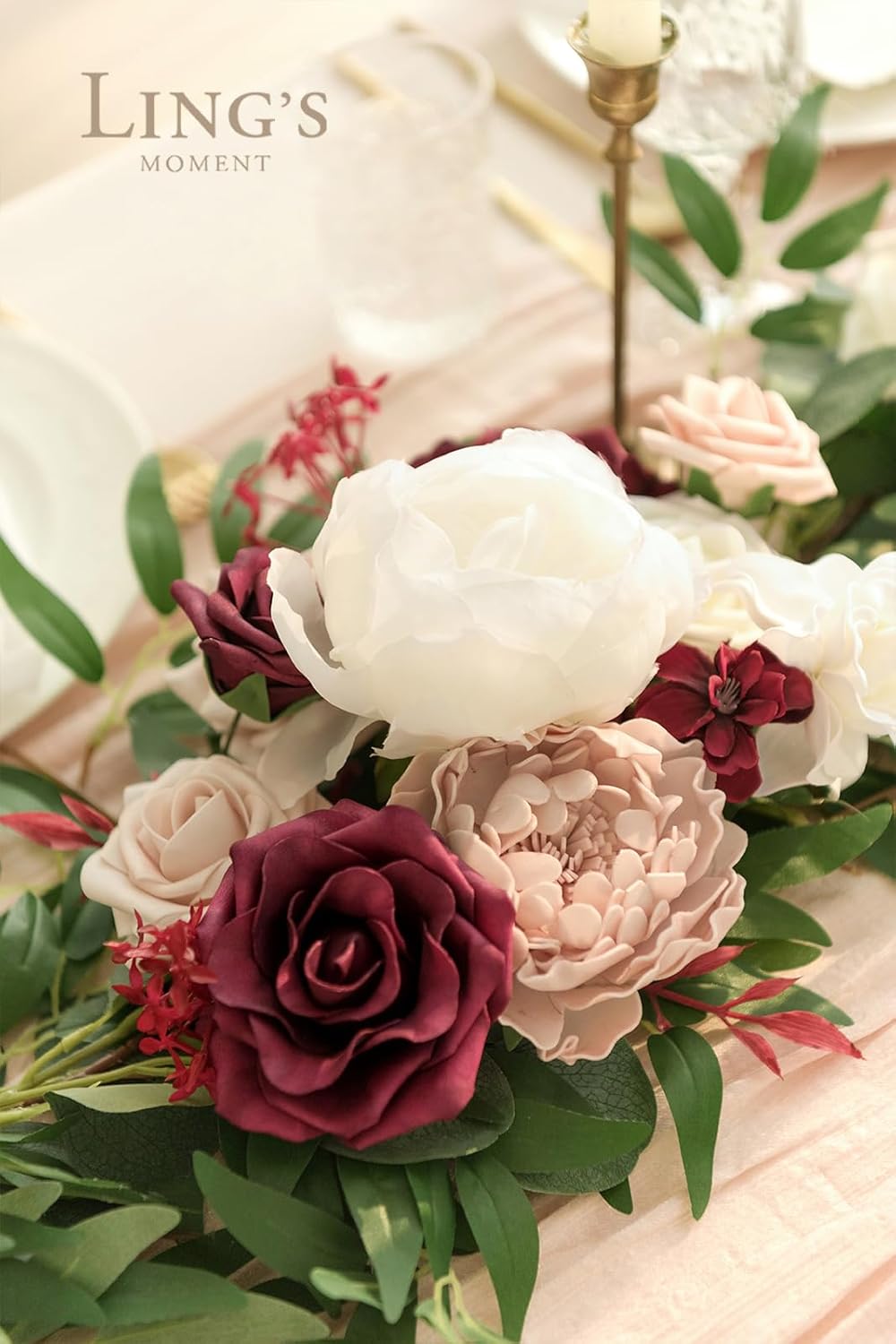 Ling's Moment Flower Garland - 6FT Eucalyptus & Rose - Sweetheart Table Decor for Wedding