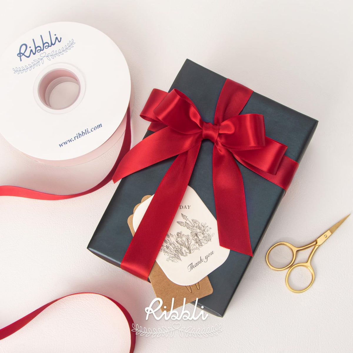 Ribbli Double Faced Red Satin Ribbon,1” x Continuous 25 Yards,Fabric Ribbon Use for Bows