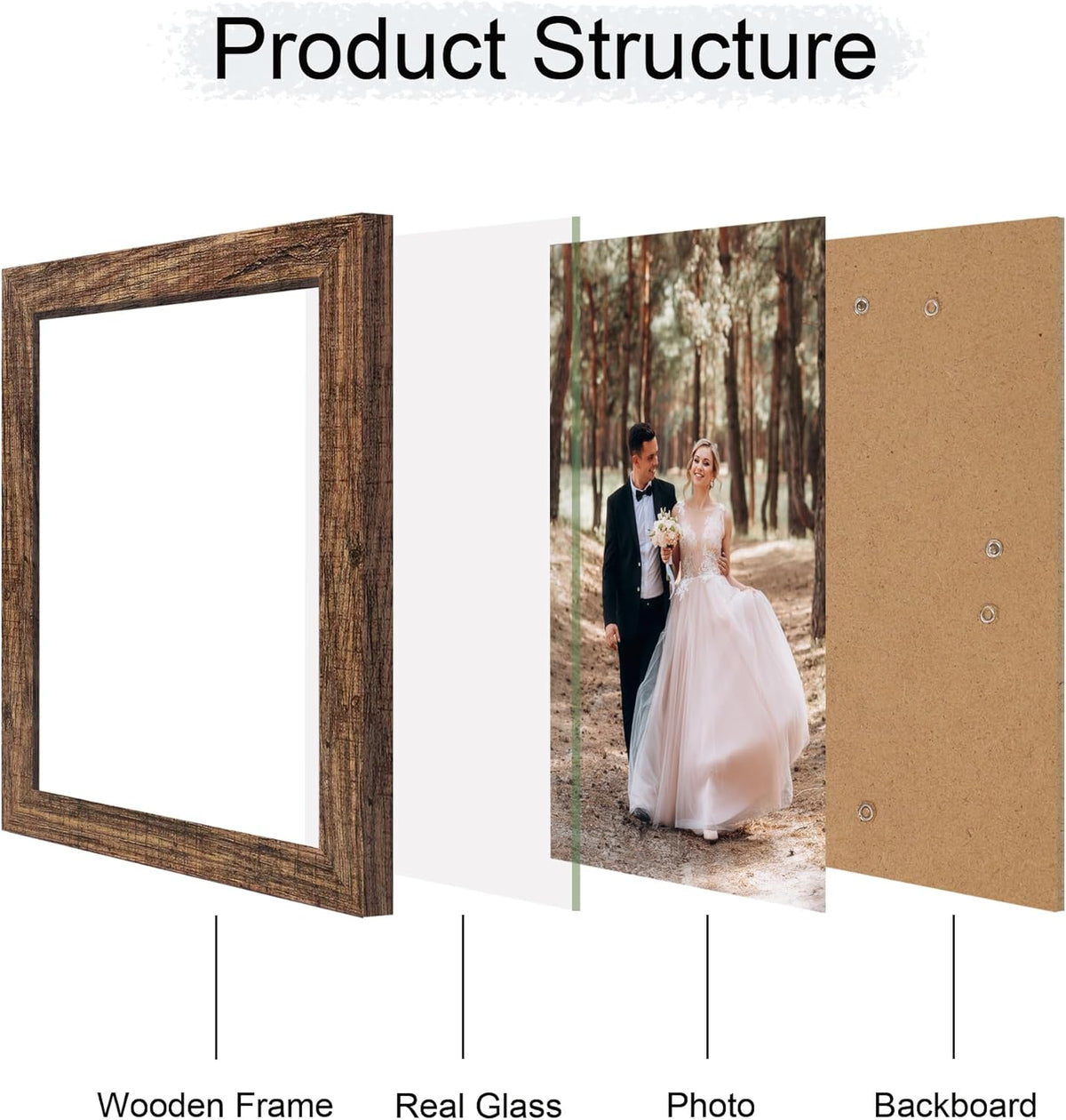 8.5x11 Picture Frame Set of 4, High Definition Real Glass Rustic Frame, Wood Photo Frames 8.5 by 11