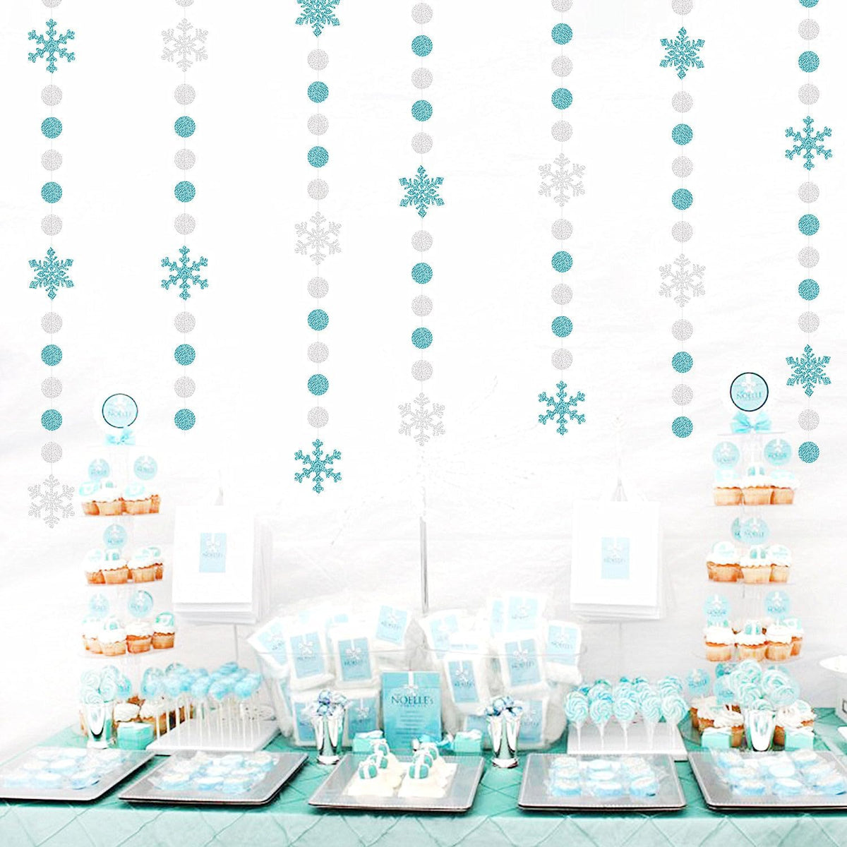 Snowflake-Snow Teal-Silver Christmas Party-Decorations Garland - 58Ft White Winter Wonderland