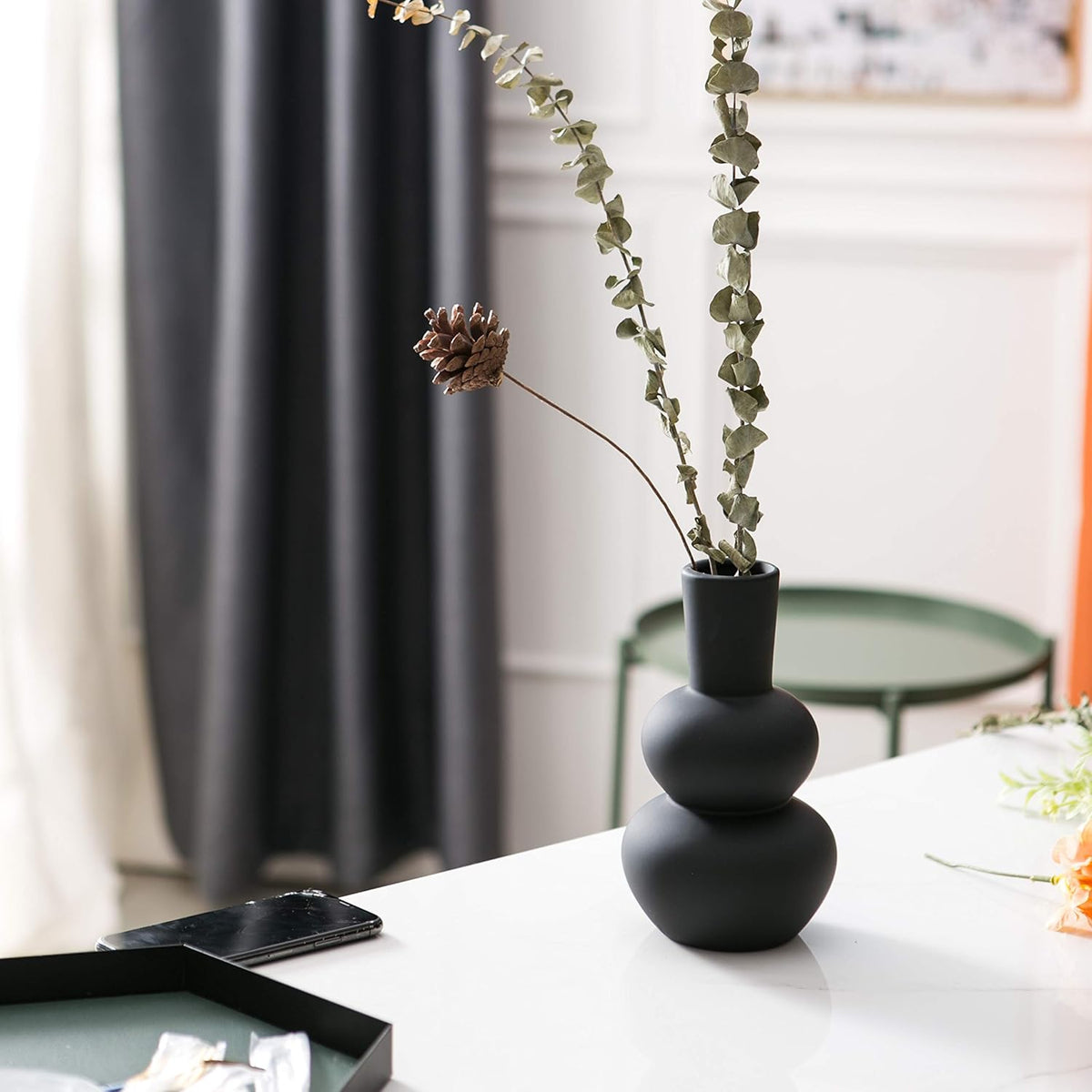 Black Ceramic Vase, Modern Vases for Pampas Grass, Matte Clay Vases for Wedding Boho Decor for