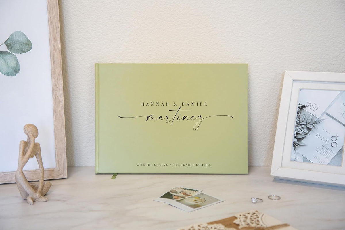 Personalized Guest Book - 11.5" x 8.5" Custom Bride & Groom Names with Bookmark and Hard Cover 140