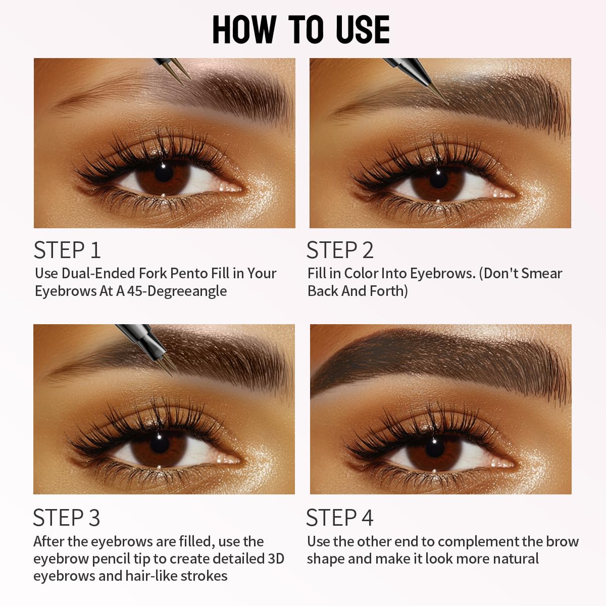 2 Pack Eyebrow Pen, Brow Pencil 2-in-1 Dual-Ended Microblading Eyebrow Pencil with 2-Fork-Tip and