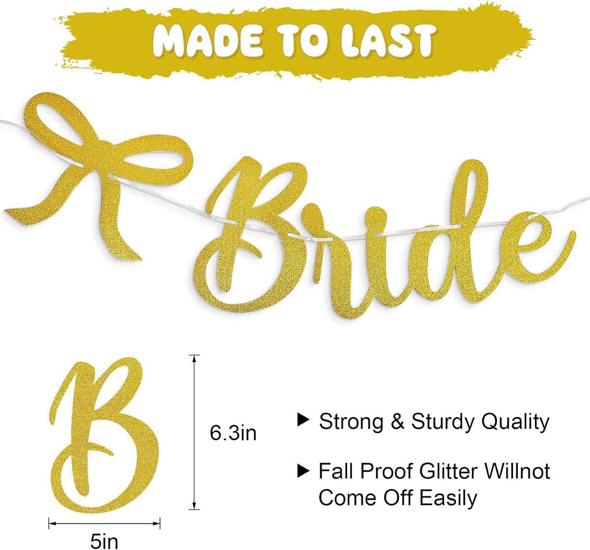 Bride to Be Banner, Gold Bride to Be with Bow Glitter Bachelorette Bridal Party Banner BRIDE TO BE