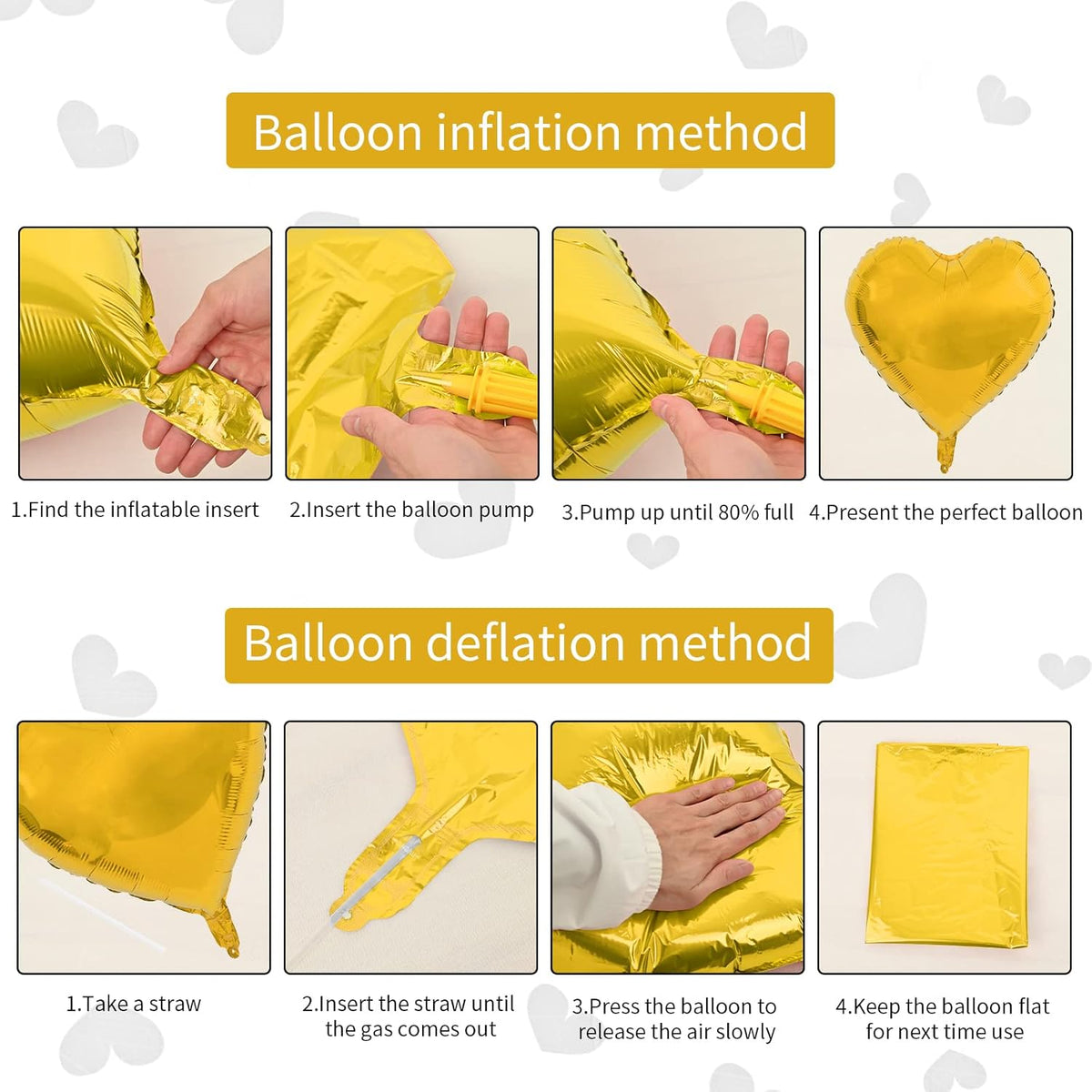 Gold Heart Foil Heart Shaped Balloons, 10PCS Gold Foil Heart Balloons Valentines Balloons, 18inch