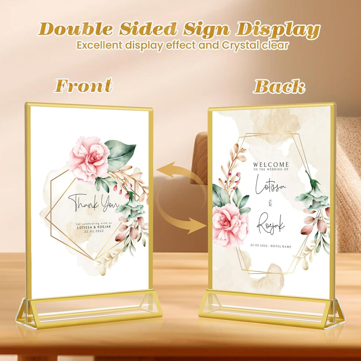 Gold Acrylic Sign Holder 4x6, 16 Pack Wedding Gold Frame Table Number Holders Vertical, Clear