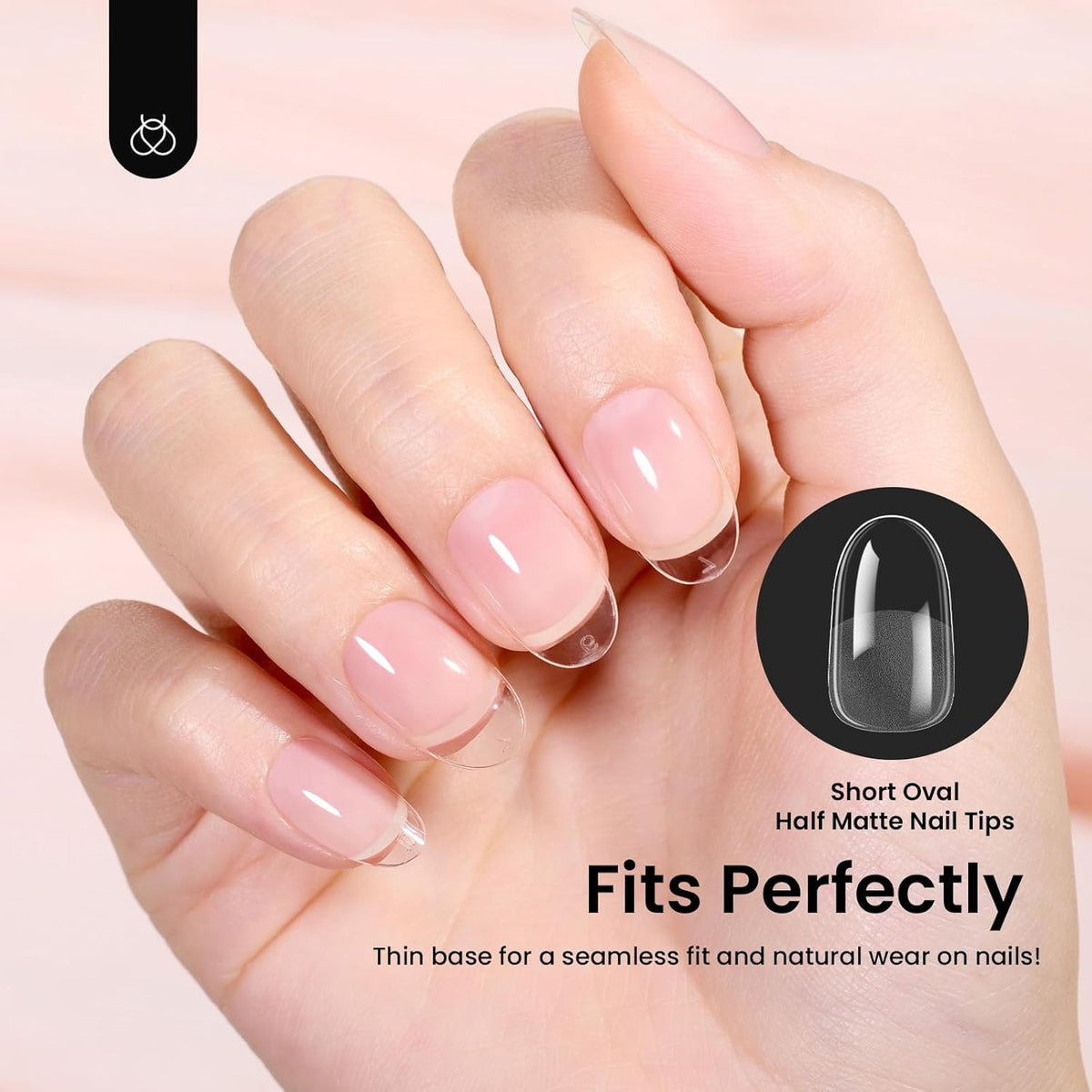 Beetles Gel Nail Tips Short Oval Fake Nails 288Pcs Pre-Shaped Half Matte Press on Nail Tips Full
