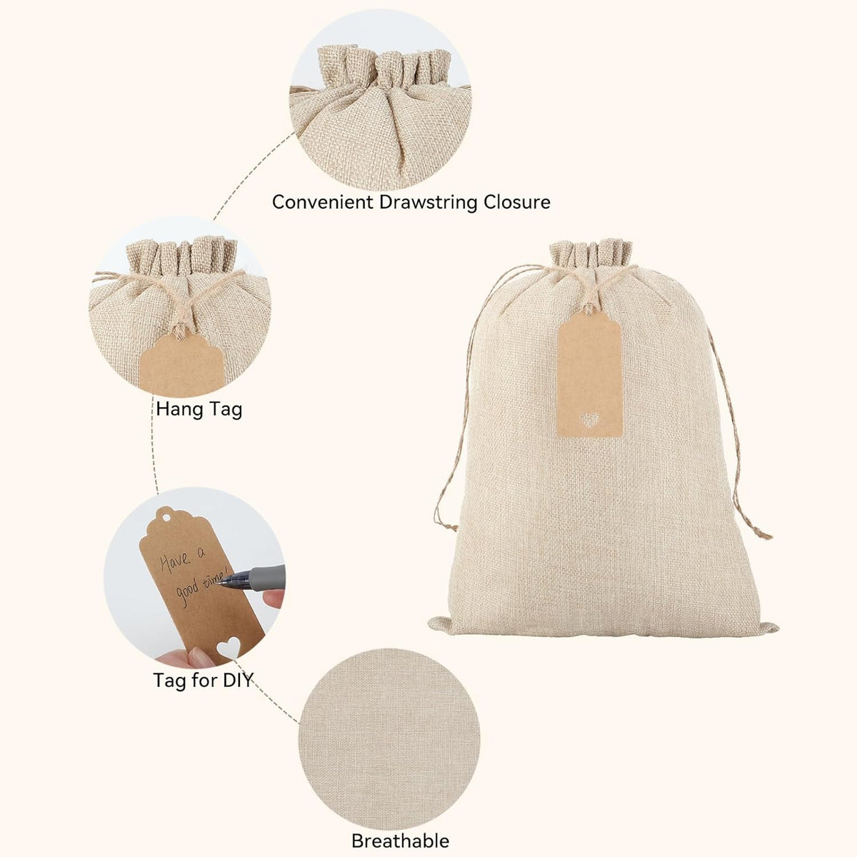 Tapleap Burlap Gift Bags with Drawstring - 10Pcs 10x14 Original Sacks with String and Tags for