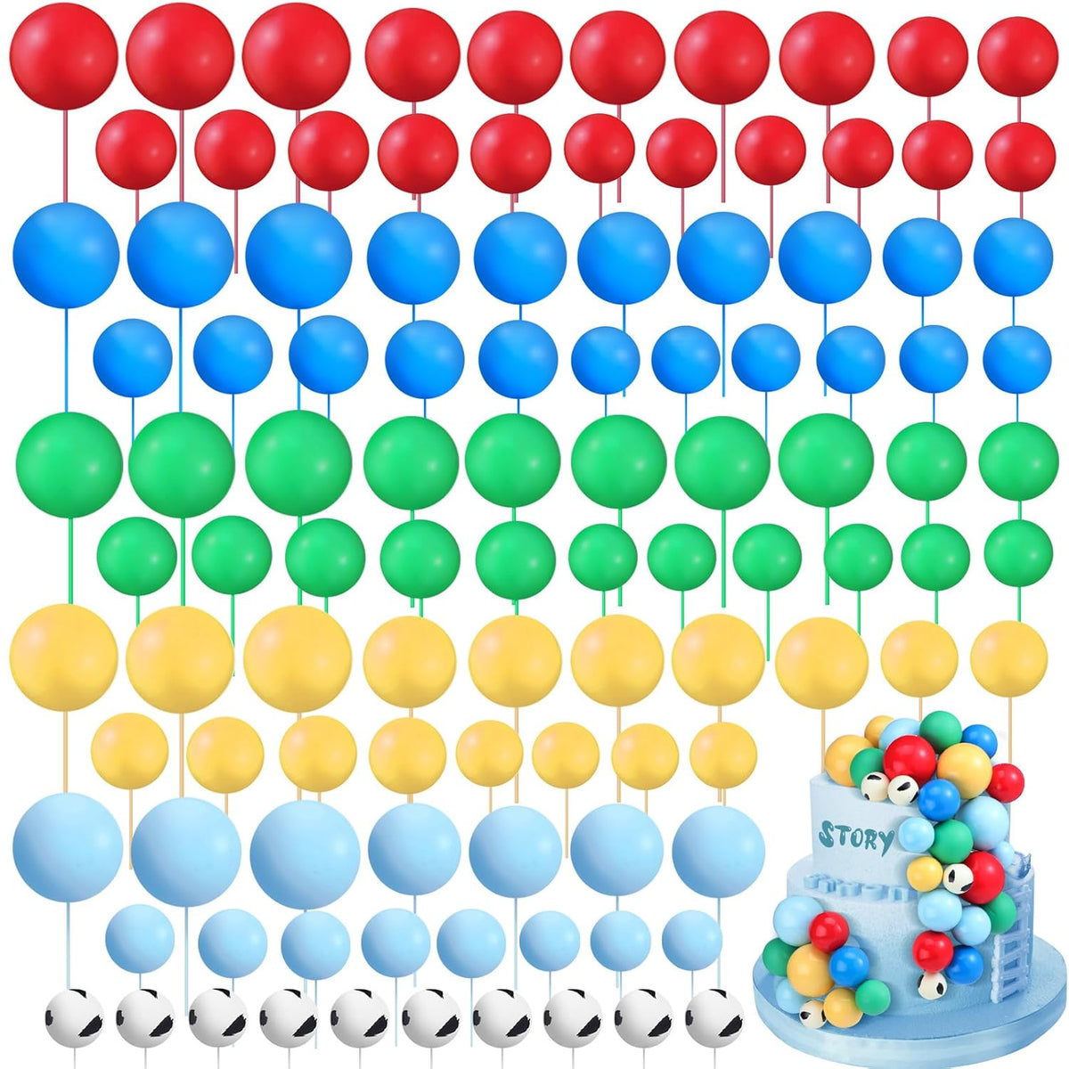 108 Pcs Balls Cake Topper DIY Cupcake Insert Foam Balloons for Cake Baking Wedding Anniversary