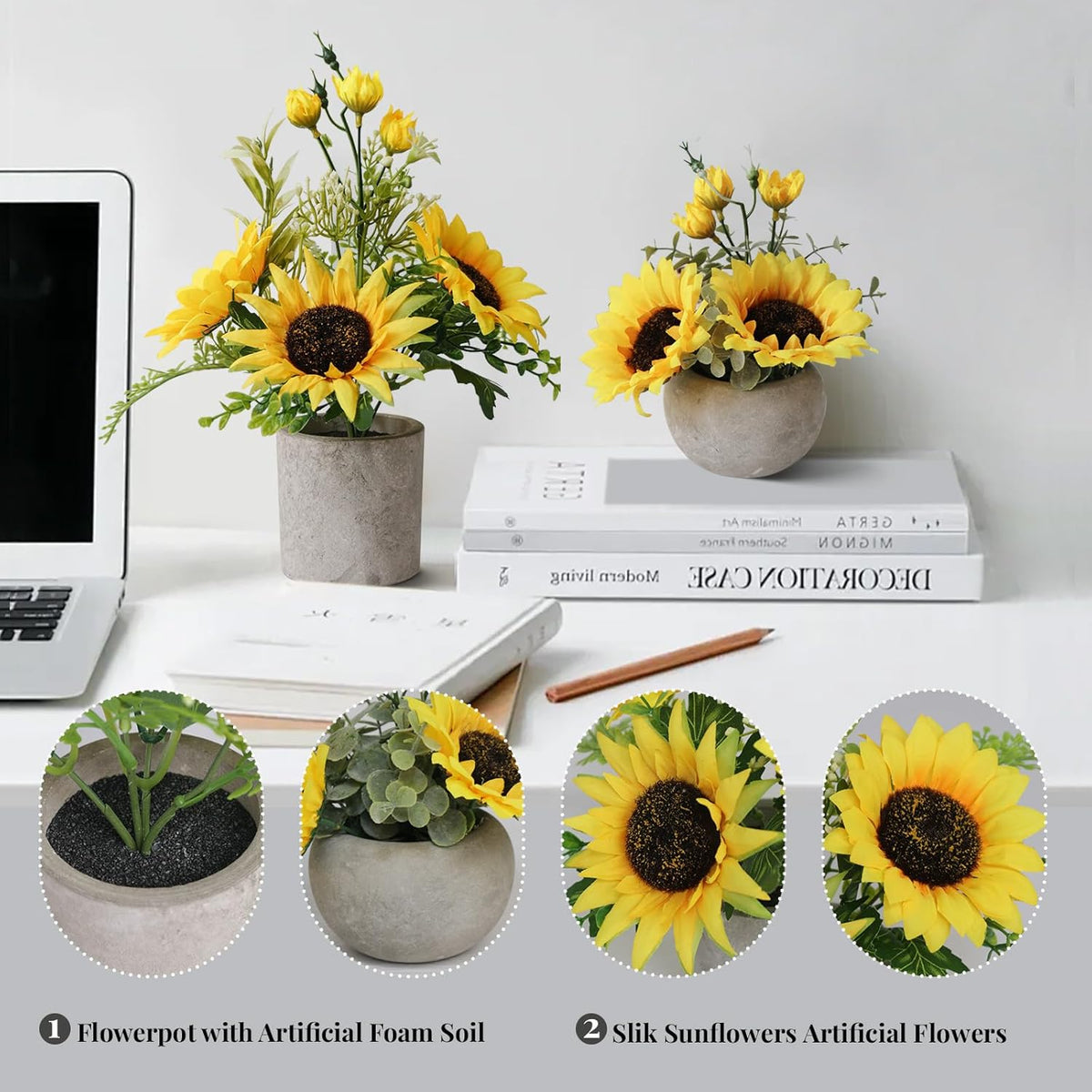 Leftover Sunflower Artificial Flowers Pot,Sunflower Decor,Flower Centerpieces for Tables,Fake