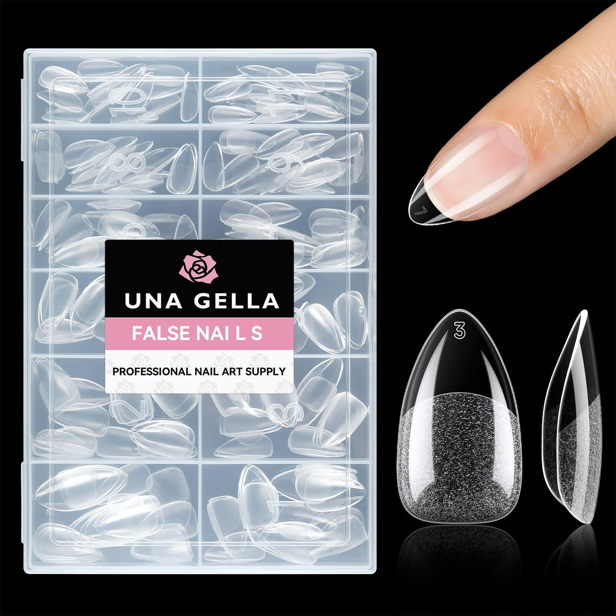 UNA GELLA Short Almond Fake Nails 216pcs Pre-shape Gel Acrylic Nail Tips for Full Cover Nail
