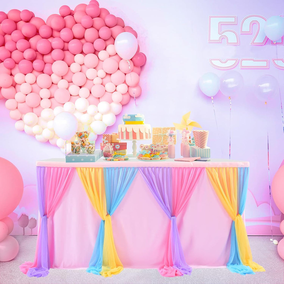 9ft Unicorn Tulle Table Skirt for Rectangle Tables or Round Tables Tutu Rainbow Tablecloth for