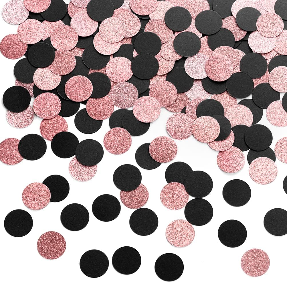 Rose Gold Glitter and Black Confetti Table Decoration for Valentine's Day Bachelor Birthday