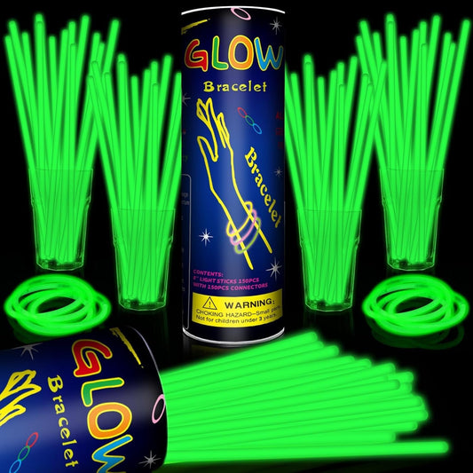 200 Pack 8'' Glow Sticks Bulk Party Favors Green Light Up Sticks with Connectors Neon Glow in the