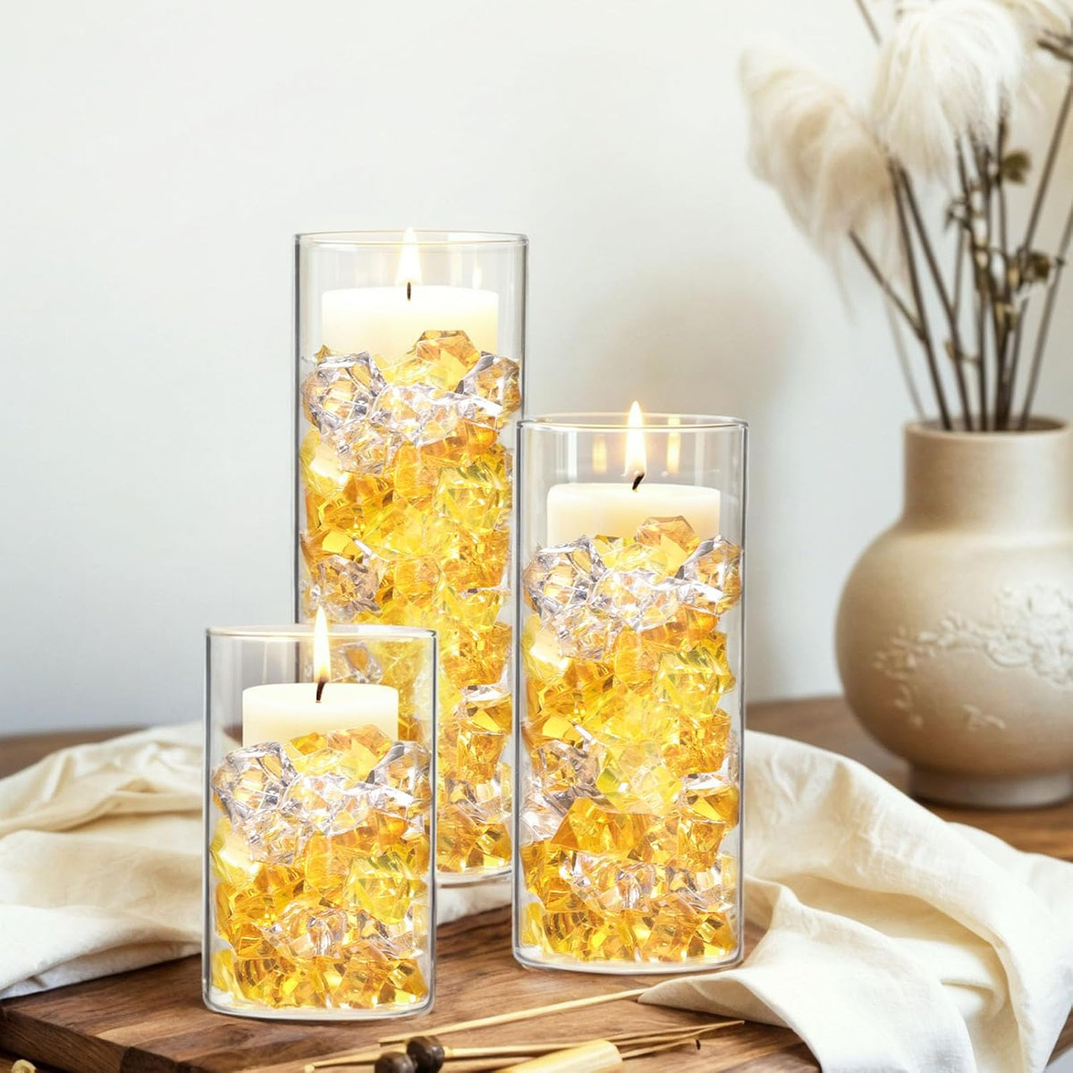 DomeStar Yellow and Orange Fake Ice, 150PCS Acrylic Fake Diamonds, Crushed Ices Plastic Gems Vases