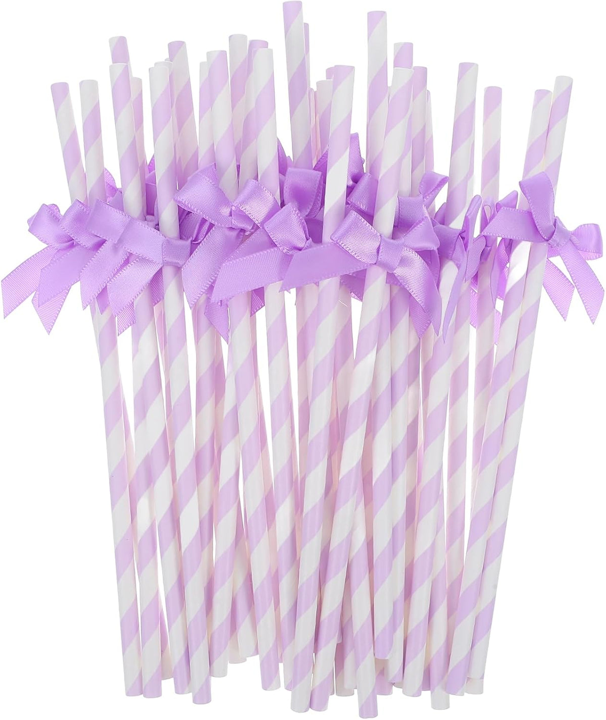 60Pcs Purple Paper Straws with Bow Tie Decorations, Disposable Drinking Straws for Birthday