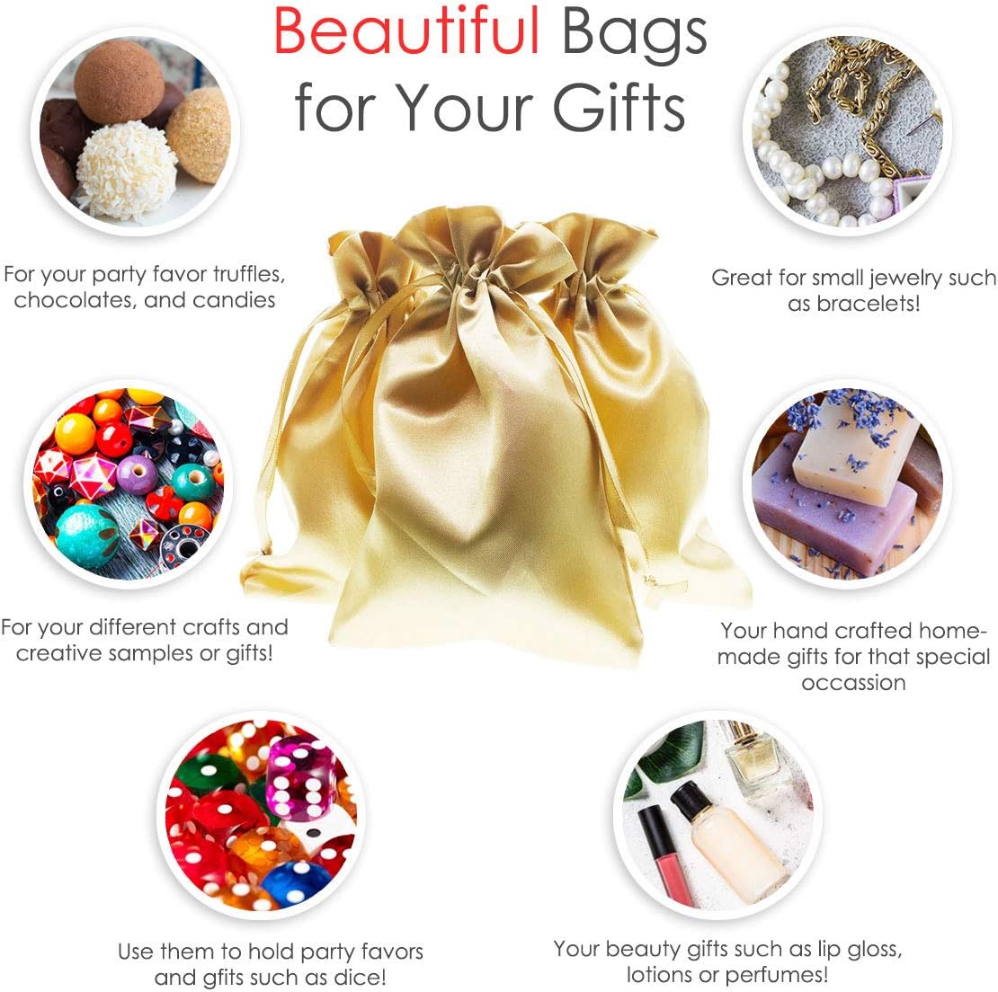 3" x 4" Gold Satin Gift Bags, Jewelry Bags, Wedding Favor Silky Drawstring Baby Shower Christmas 50