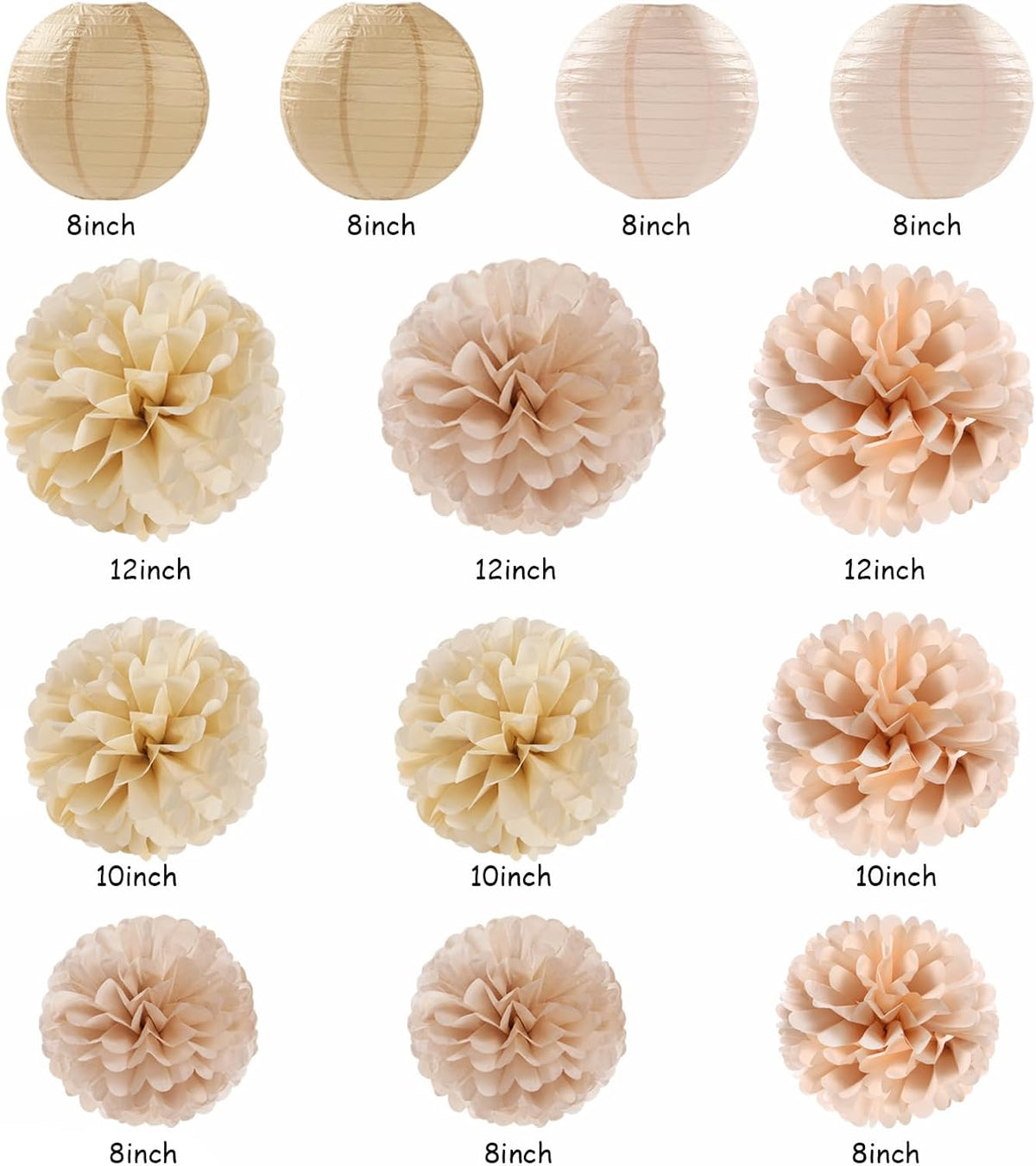 Beige-Champagne Gold White-Peach Boho Party-Decorations - 20pcs Neutral Baby Shower Rustic Wedding