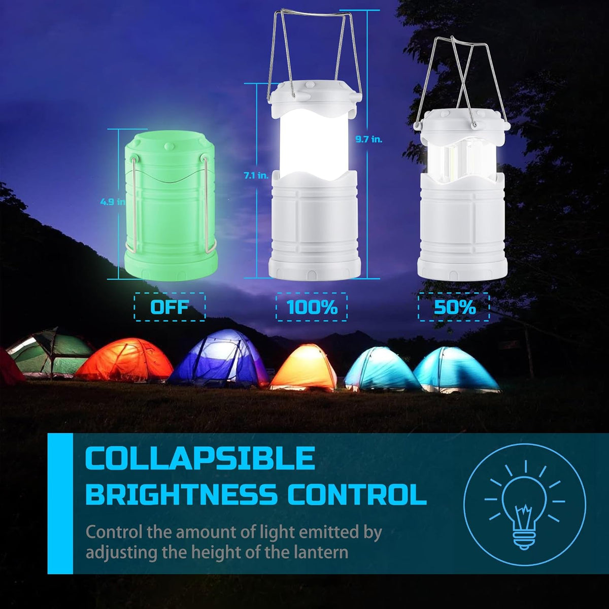 Lichamp LED Camping Lantern, 4 Pack Battery Powered Flashlight for Power Outages, Portable